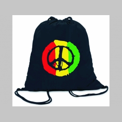 Rasta Peace ľahké sťahovacie vrecko ( batôžtek / vak ) s čiernou šnúrkou, 100% bavlna 100 g/m2, rozmery cca. 37 x 41 cm